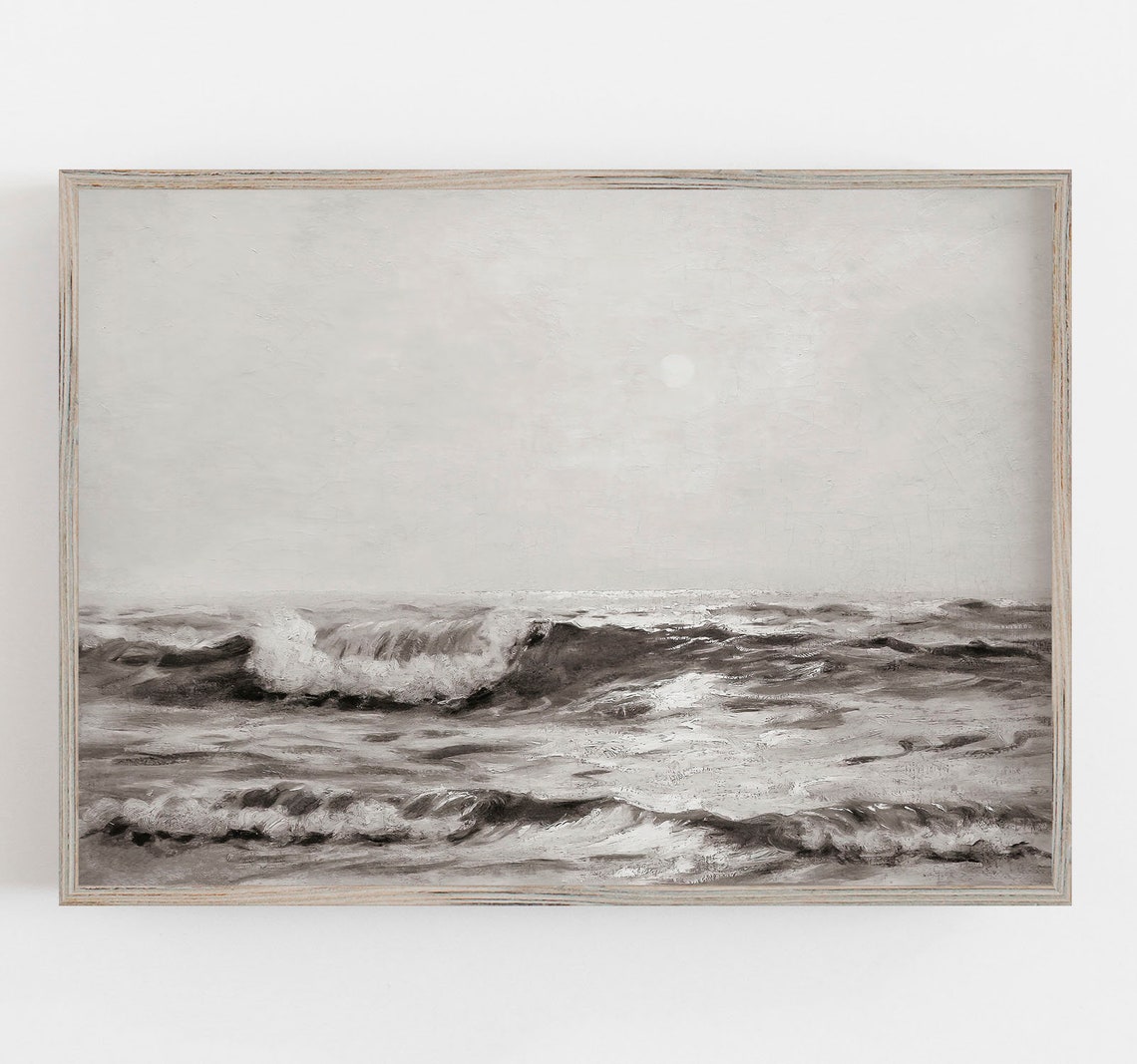 Moody Ocean Waves Dark Monochrome Seascape Surf Art Wall Print