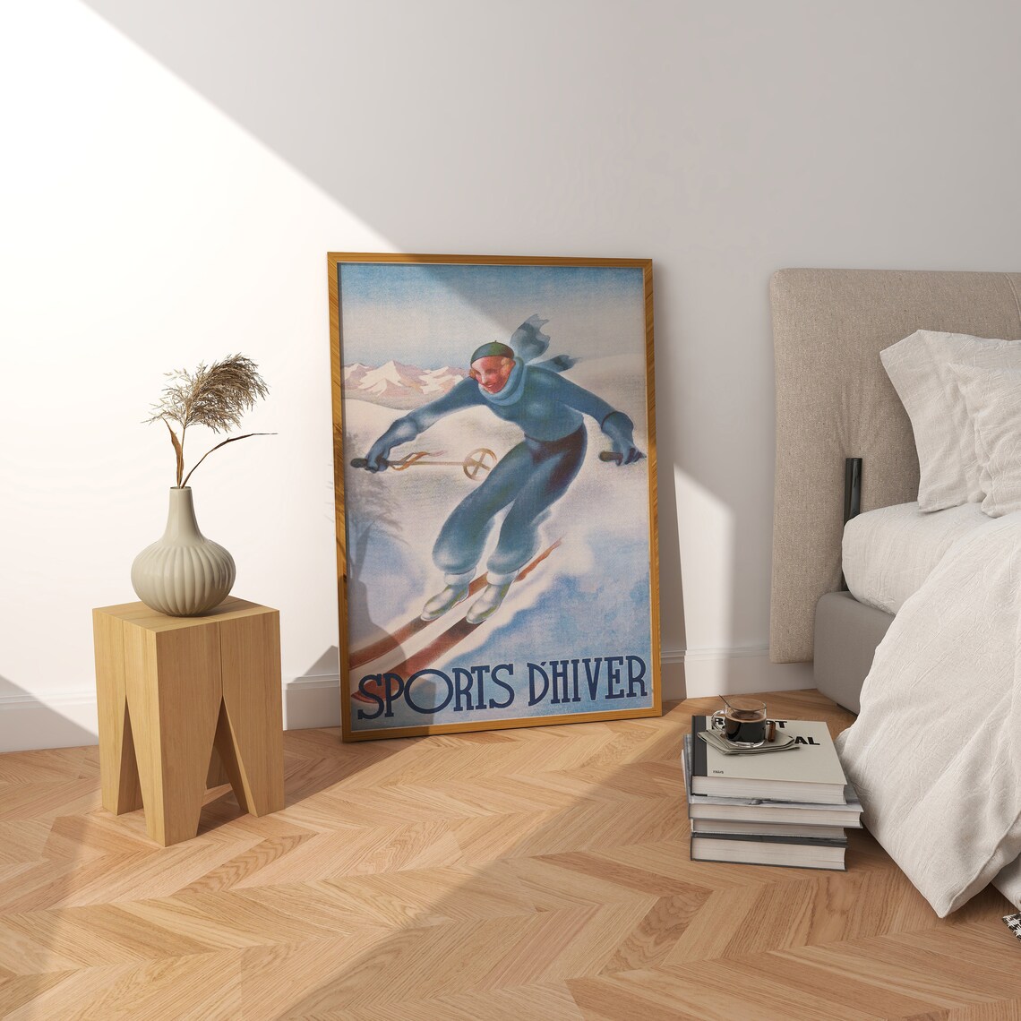 Vintage Sports dHiver French Ski Ad Downhill Skier in the Alps Poster - Image 4