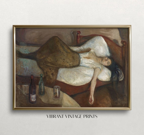 Woman Portrait Vintage Wall Art Moody Woman Art Dark Moody Art Bar Cart Decor Hangover Wall Art 439
