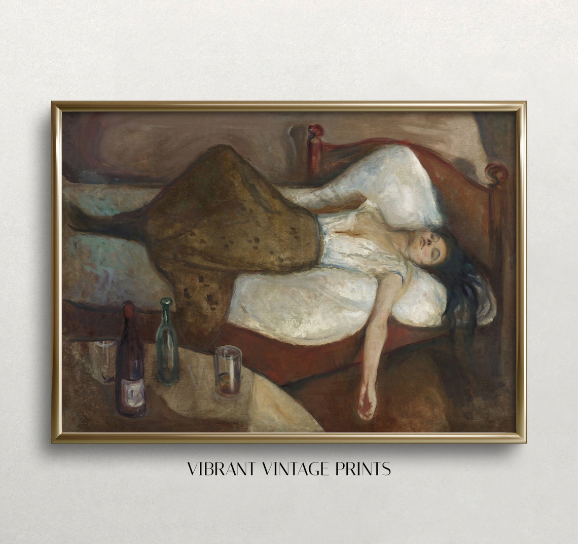 Woman Portrait Vintage Wall Art Moody Woman Art Dark Moody Art Bar Cart Decor Hangover Wall Art 439