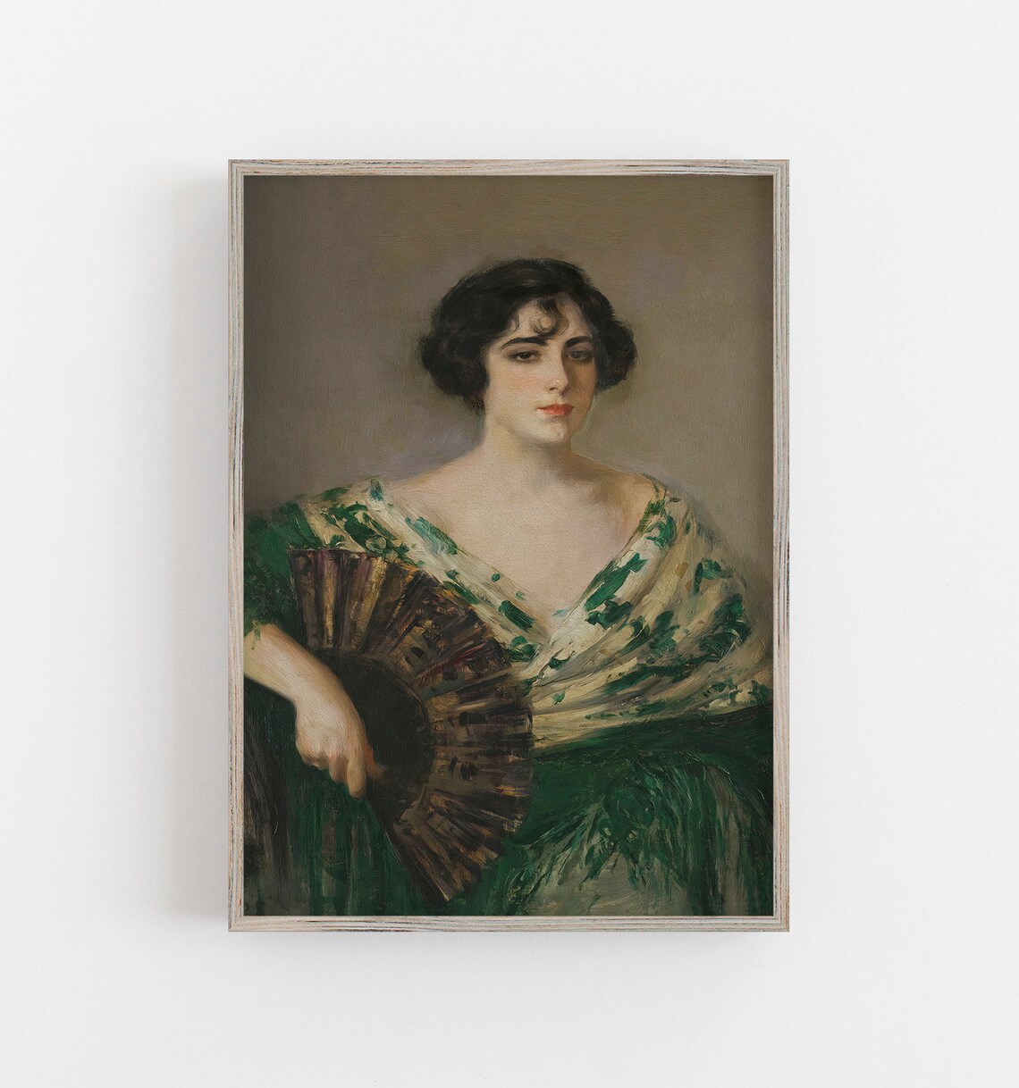 Vintage Woman Portrait Art Print, Muted Neutral