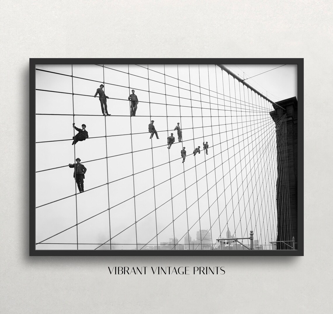 Brooklyn Bridge Painters Vintage Black And White New York City Poster