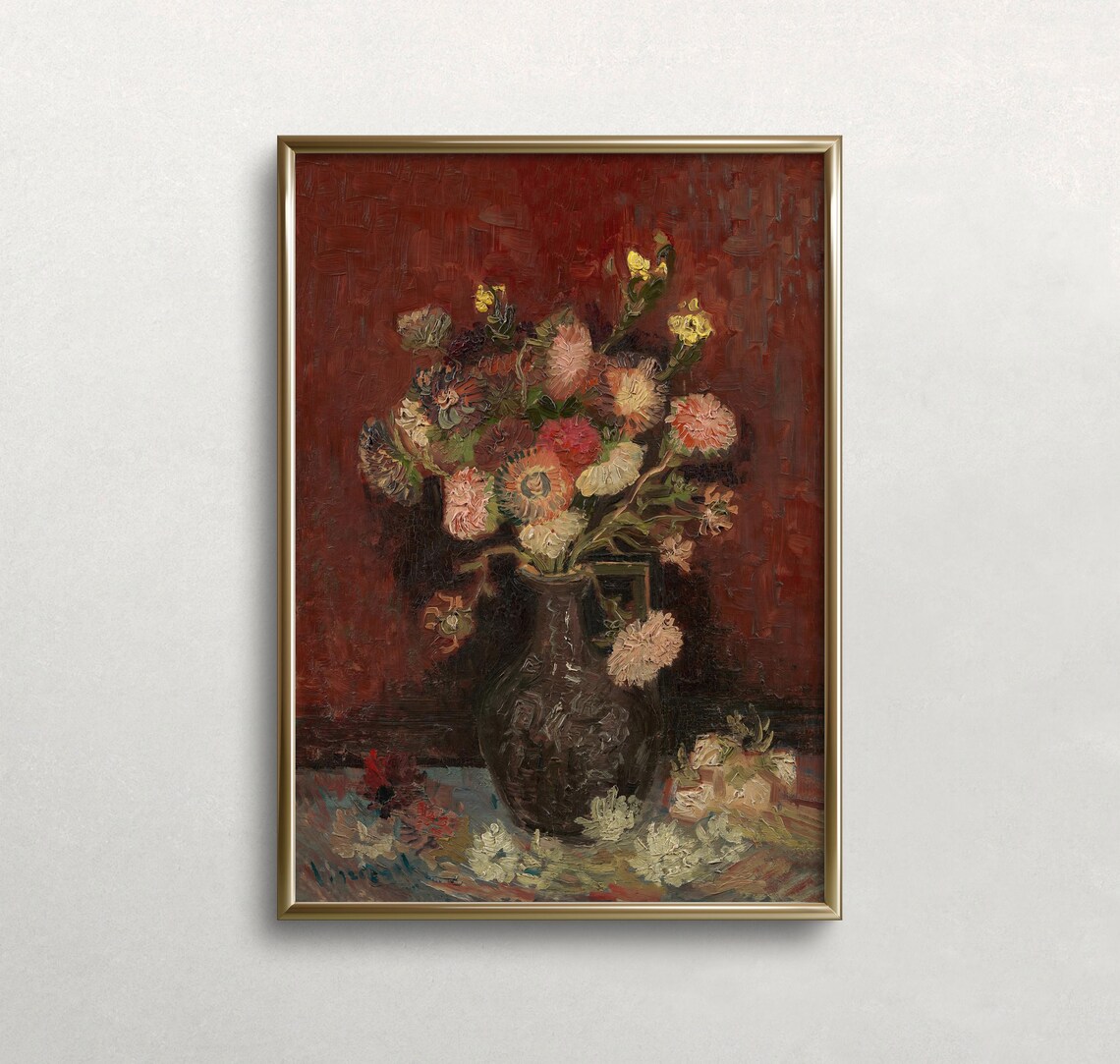 Vincent van Gogh Vase with Asters Vintage Floral Still Life Print