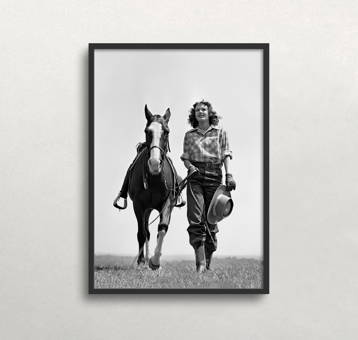 Cowgirl Wall Art Black And White Art Vintage Wall Art Girl And Horse Horse Wall Art Old Photo Wall Art