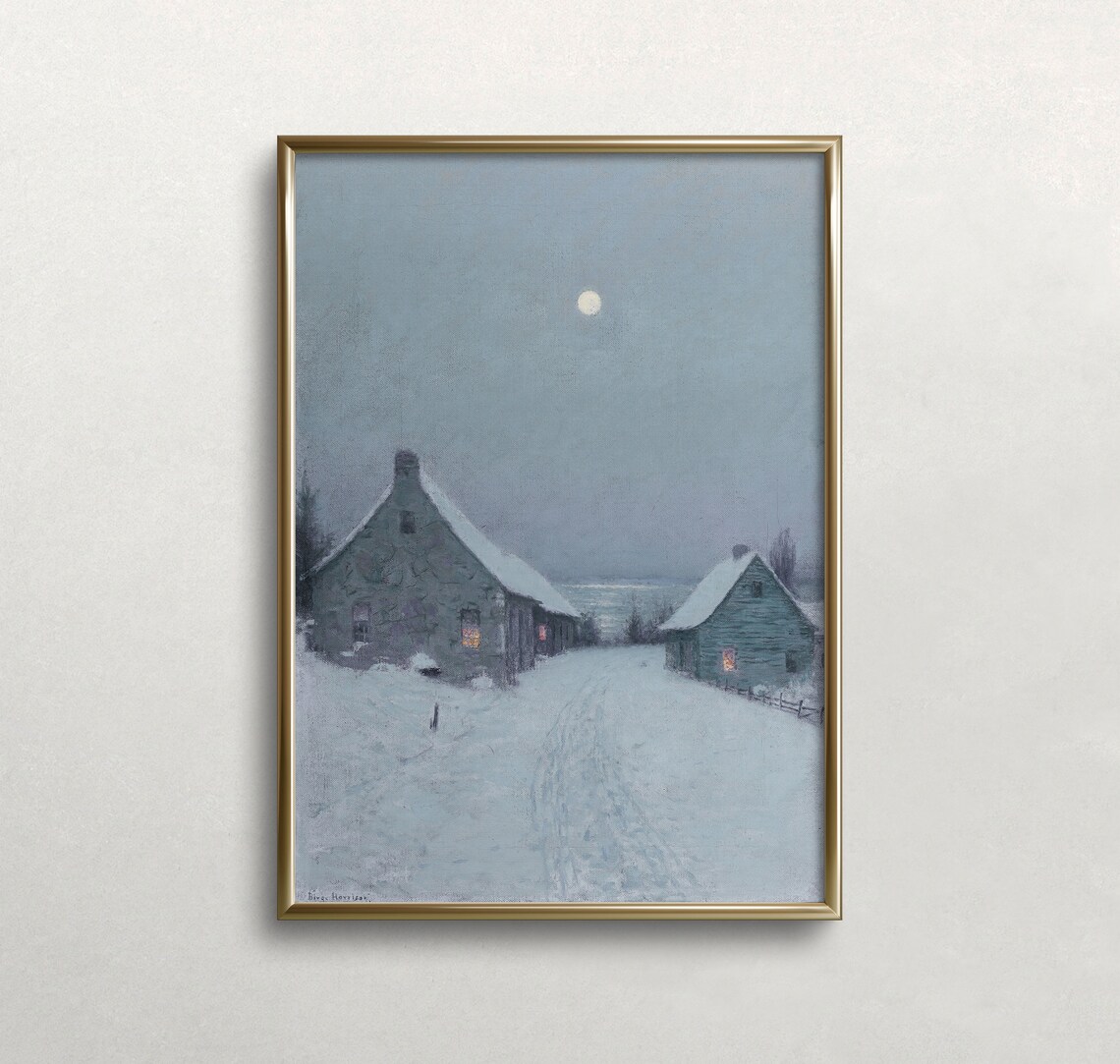 Christmas Eve Winter Landscape, Vintage Farmhouse Art Print