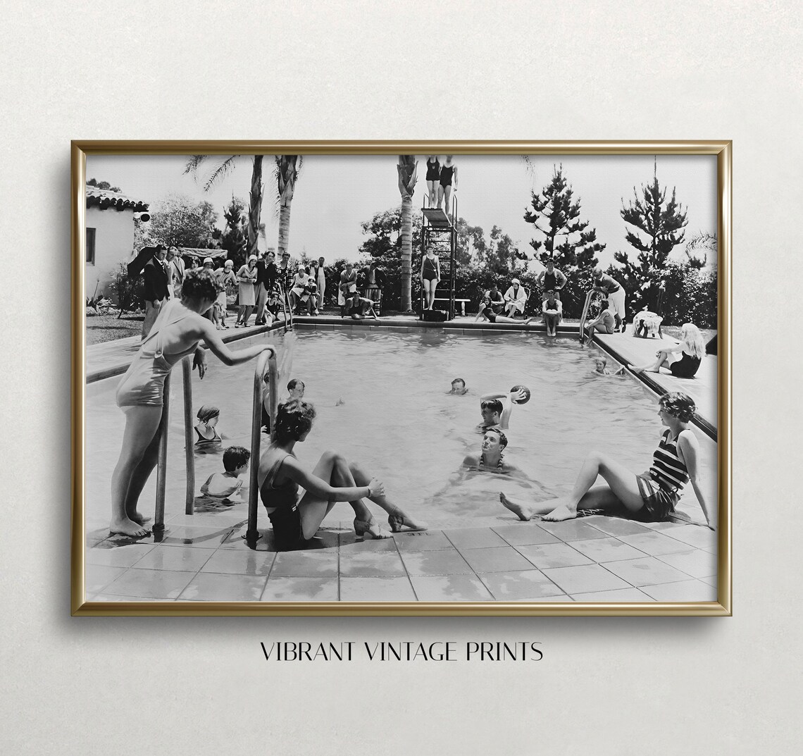 Vintage Summer Pool Black-And-White Art Print