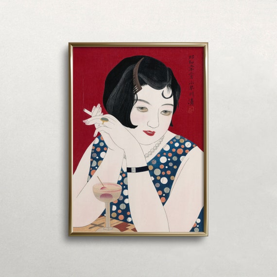 Woman Portrait Vintage Wall Art Bar Cart Decor Bar Wall Decor Japanese Matchbox Label Art Wall Art