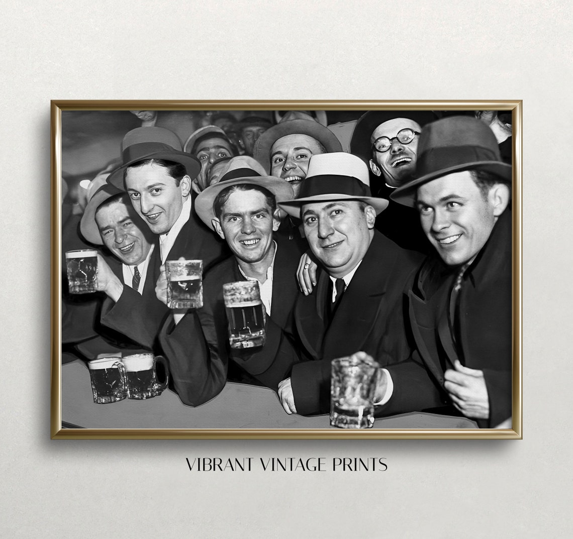 Vintage Men Raising Beer Mugs Cheers Prohibition Era Bar Photo Poster