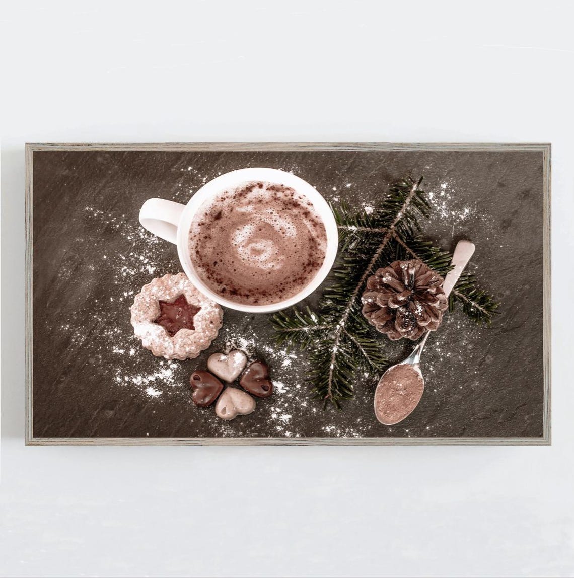 Hot Chocolate Mug Cookies Flat Lay Cozy Christmas Photography Print