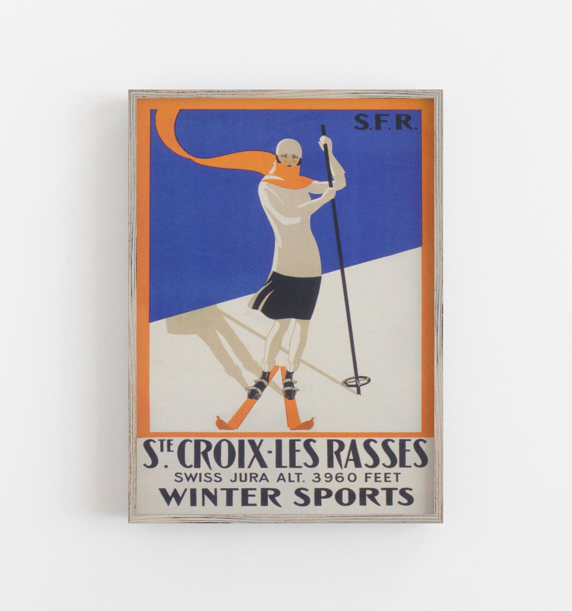 Switzerland Ski Vintage Travel Poster, Art Deco
