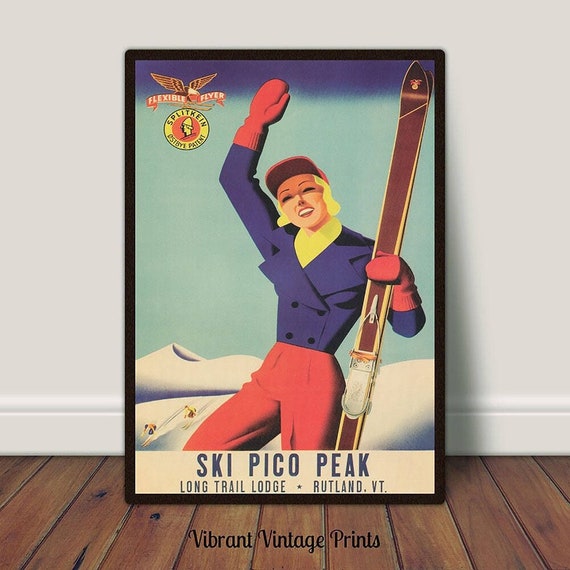 Pico Peak Vermont Print Vintage Ski Poster Ski Pico Peak Vermont Wall Art Retro Wall Decor Wall Art