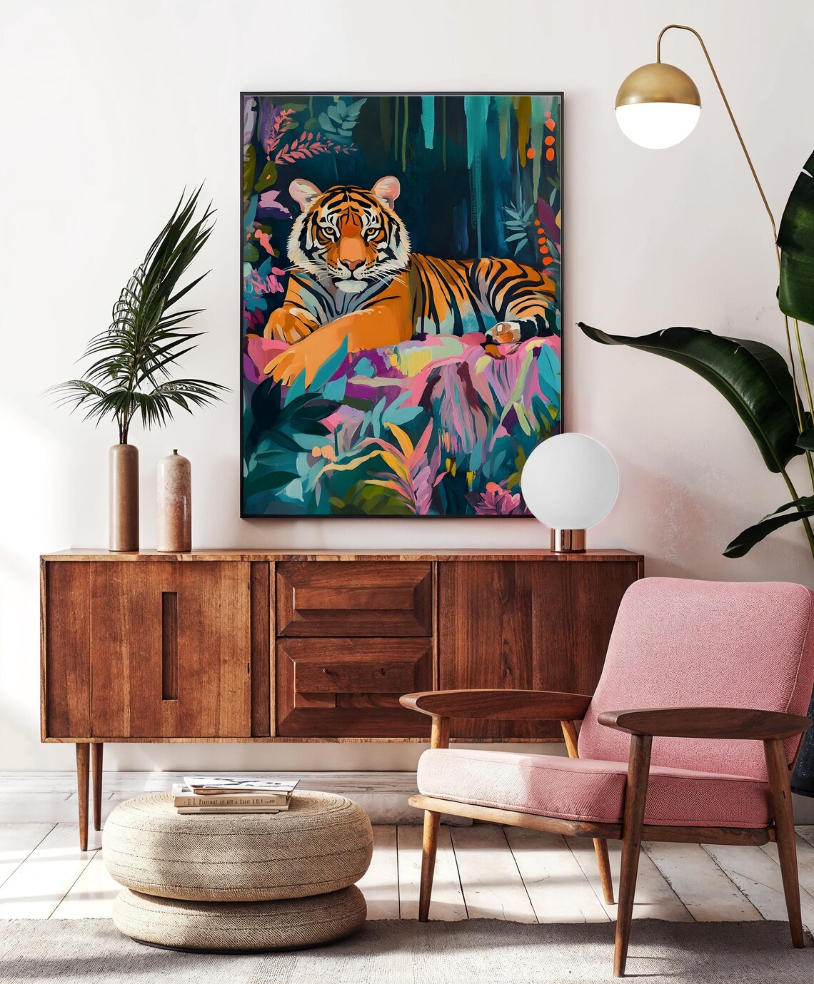 Colorful Tiger Resting In Lush Jungle Foliage Wild Animal Art Print - Image 4