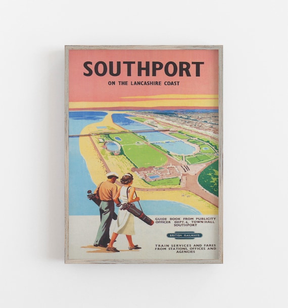 Southport England Golf Travel Poster, Vintage Retro