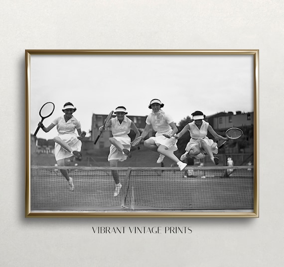 Women Tennis Players Vintage Black And White Art Print