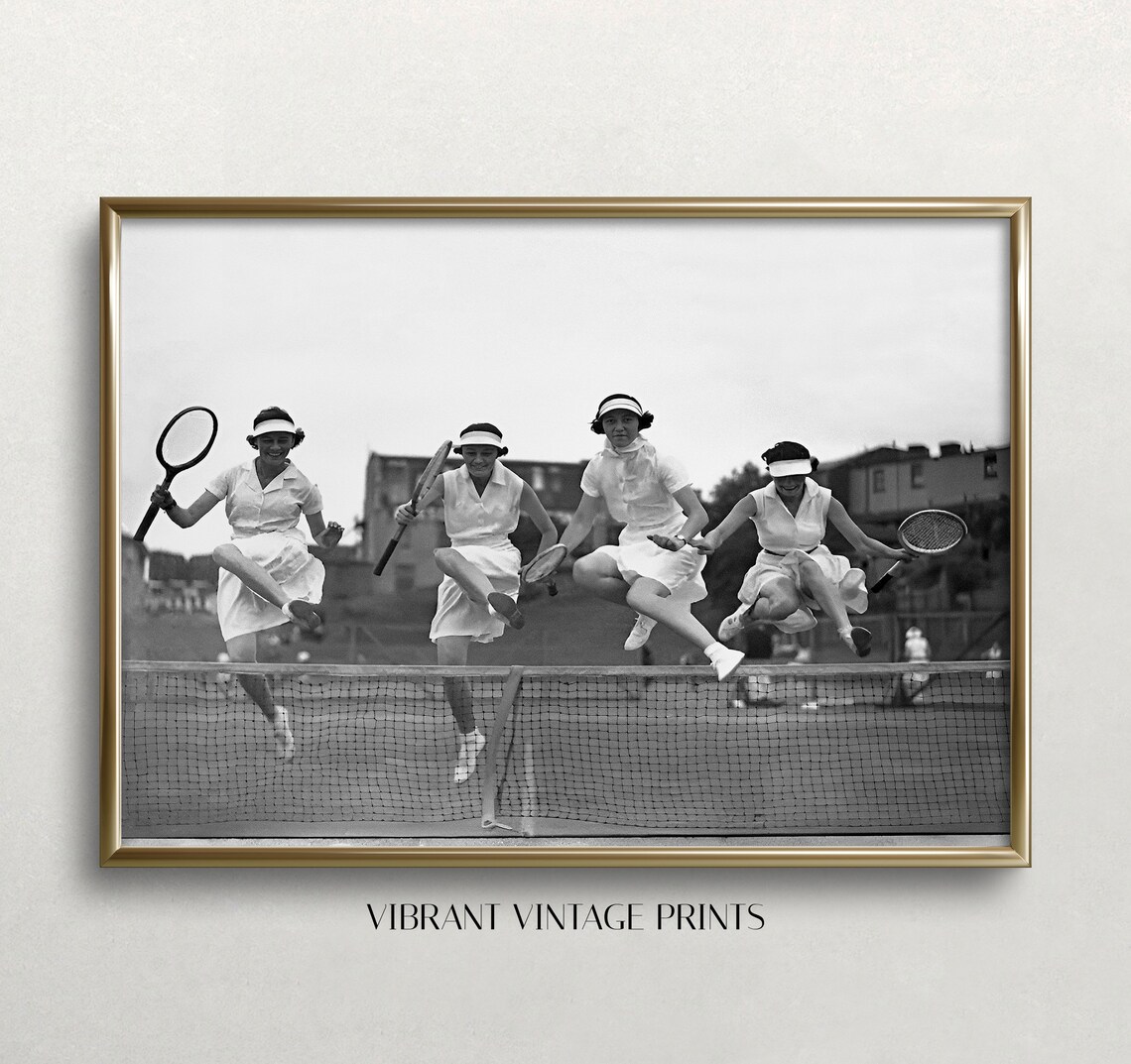 Women Tennis Players Vintage Black And White Art Print