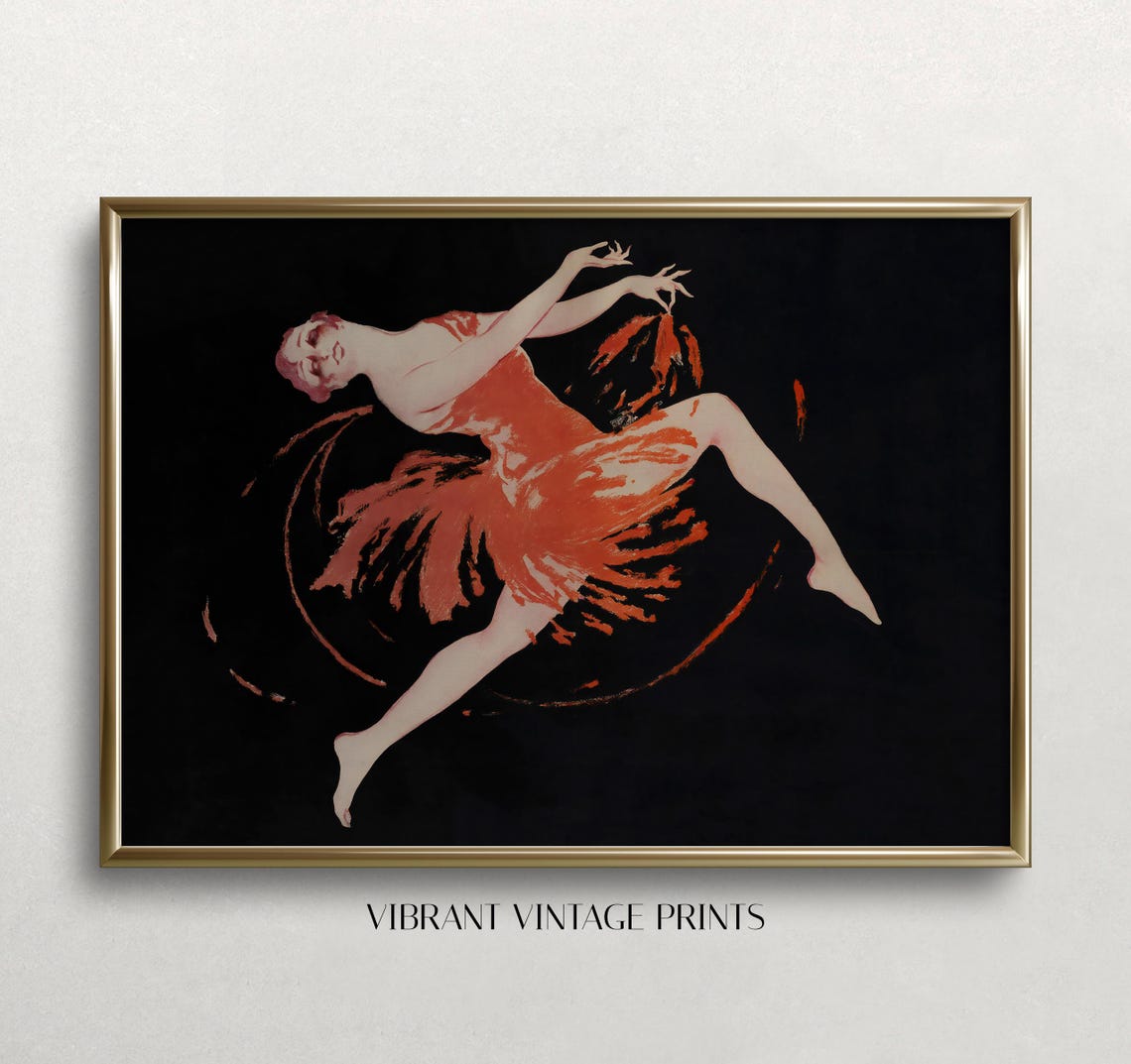 Stylized Dancer In Red Dress On Black Background Art Deco Poster - Image 3