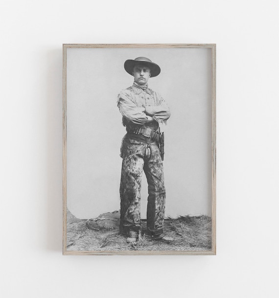 Teddy Roosevelt Cowboy, Vintage Black and White Art Print