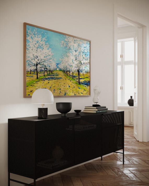 Flowering Trees Art Vintage Wall Art Colorful Wall Art Landscape Wall Art Antique Wall Decor Spring Art Wall Art 586