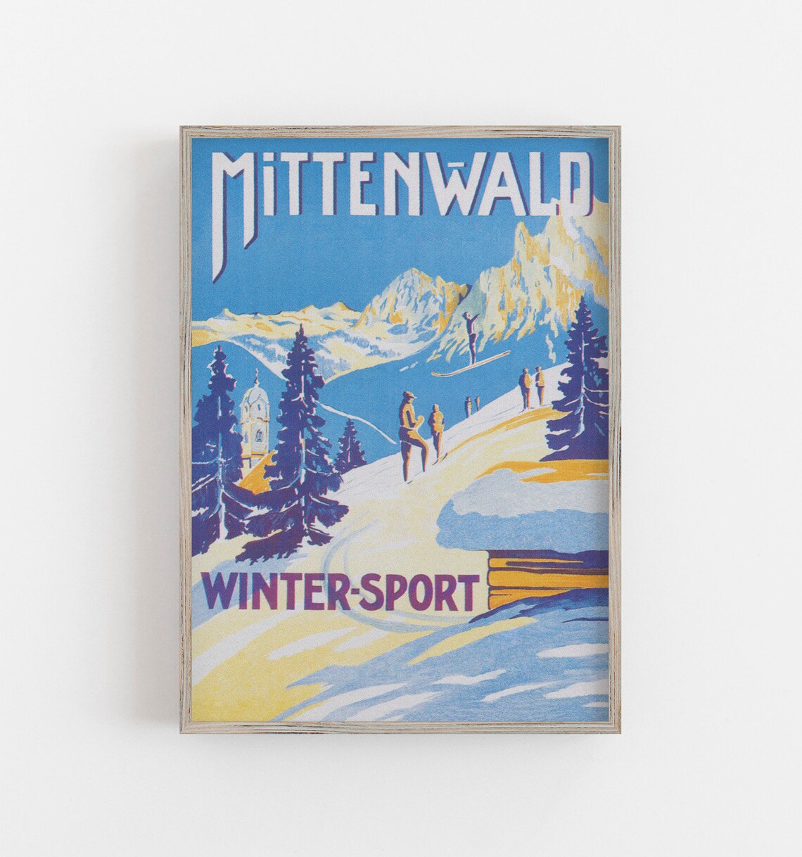 Mittenwald Germany Vintage Ski Travel Art Poster