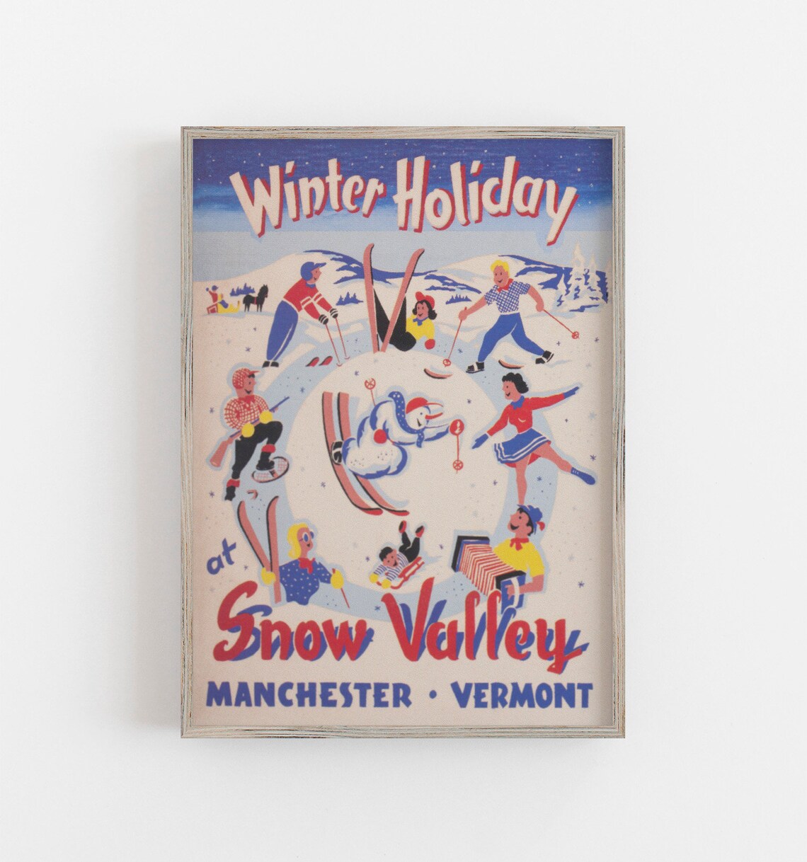 Snow Valley Vermont Vintage Ski Travel Poster