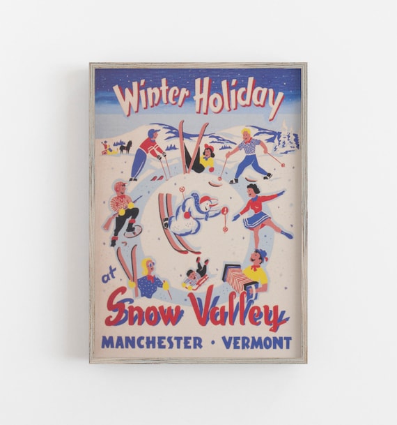 Snow Valley Vermont Vintage Ski Travel Poster