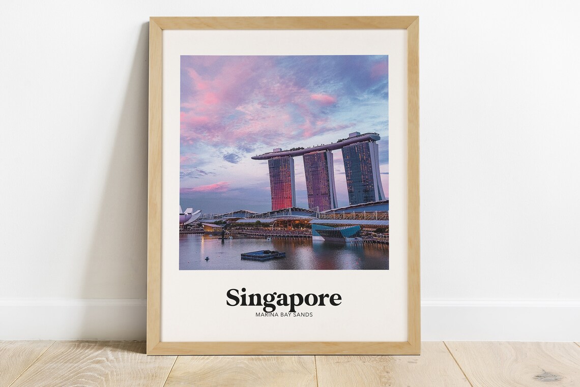 Singapore Marina Bay Sands Pink Sunset Skyline Photography Poster - Image 4
