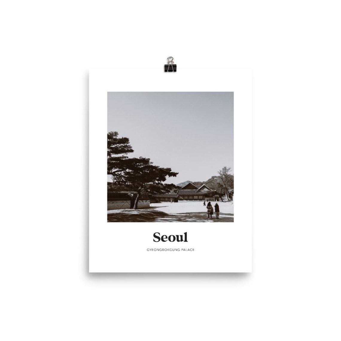 Seoul Gyeongbokgung Palace Black and White Courtyard Photo Poster - Image 3