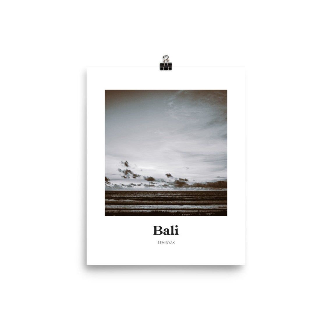 Bali Seminyak Black and White Sunset Ocean Waves Photo Poster - Image 3