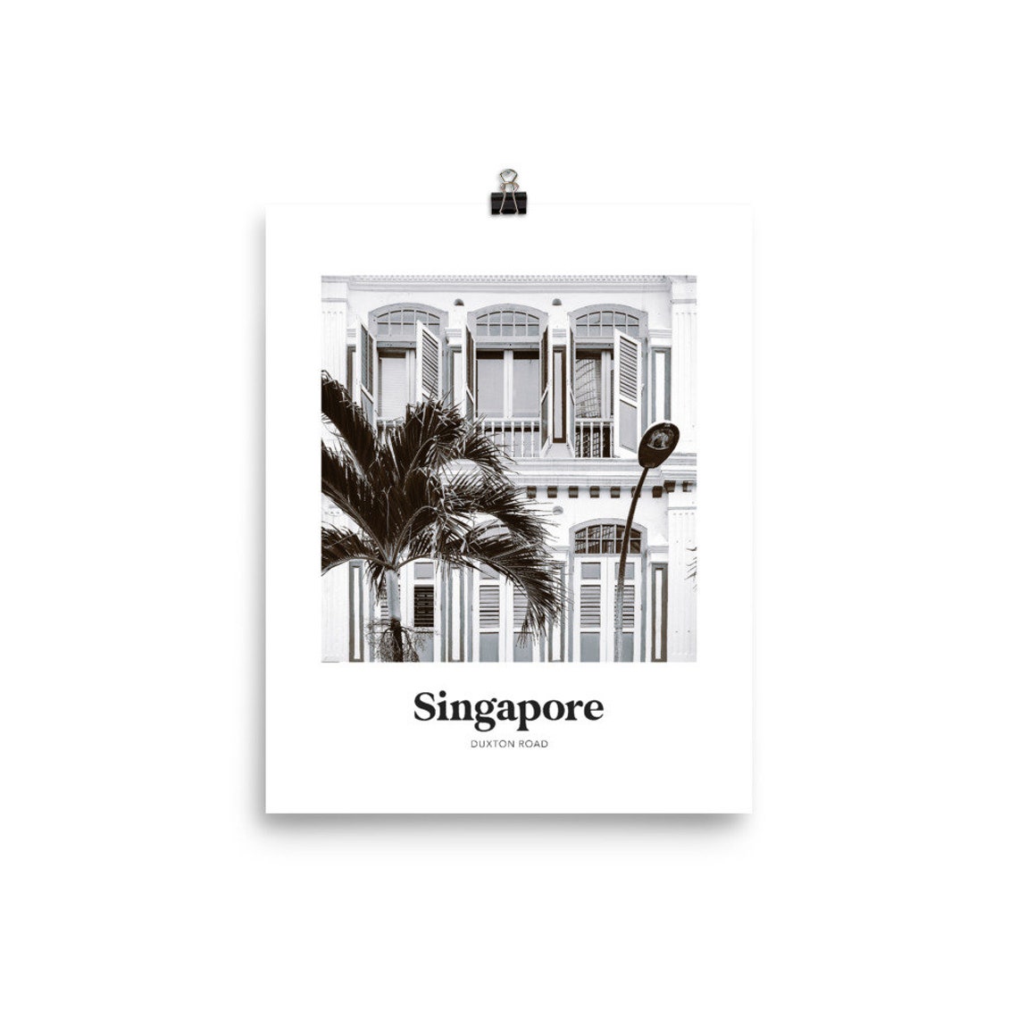 Singapore Duxton Road Black and White Shophouse Street Poster - Image 4