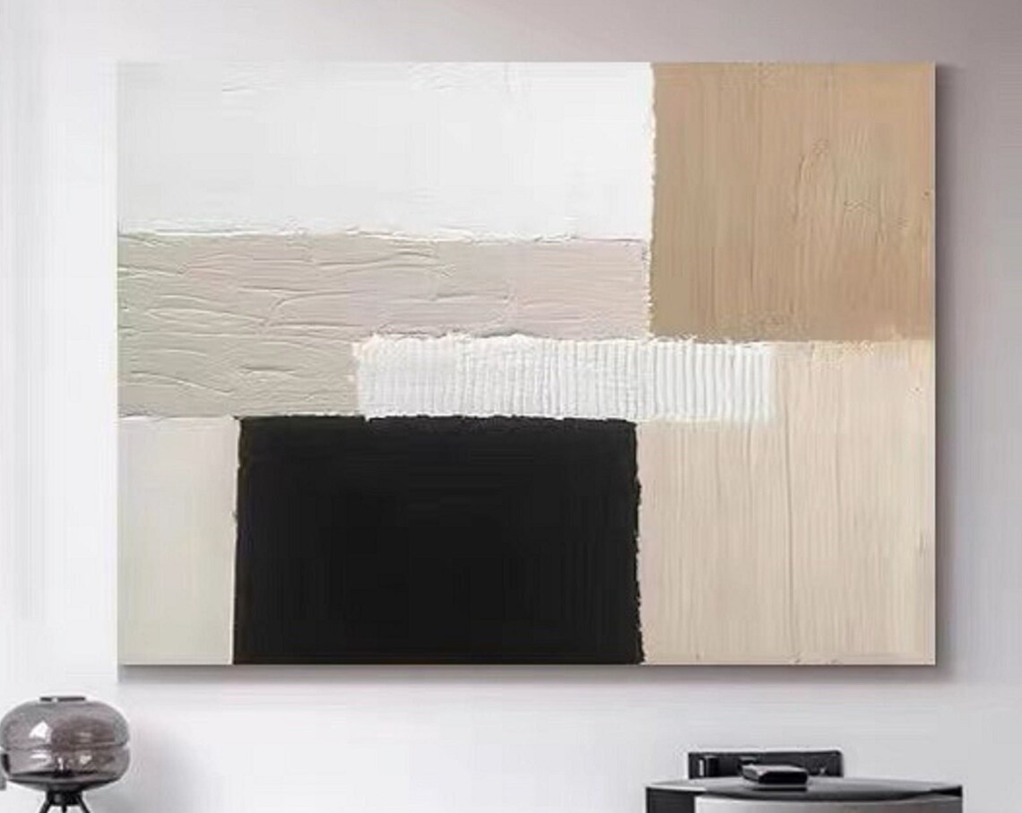 Neutral Beige Black White Blocks Soft Modern Abstract Art Poster - Image 5