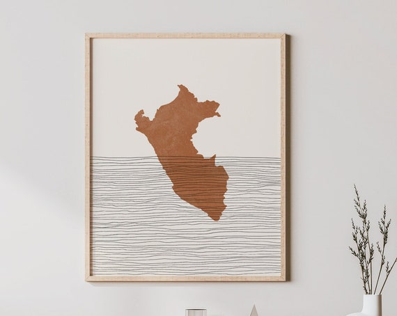 Peru Boho Travel Poster, Map Silhouette Art Print