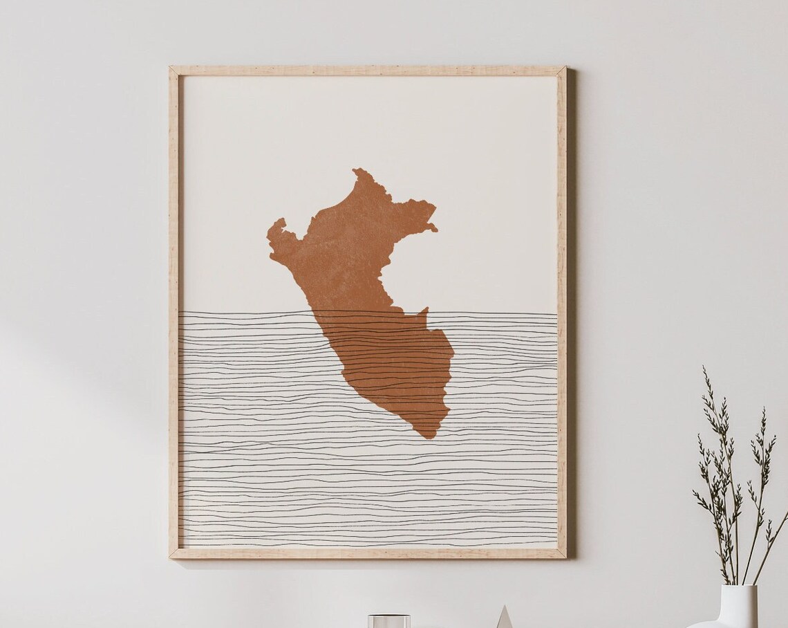 Peru Boho Travel Poster, Map Silhouette Art Print