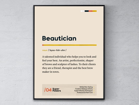 Beautician Definition Poster Funny Modern Office Gift Esthetician Coworker Wall Art Cosmetologist Graduation Print