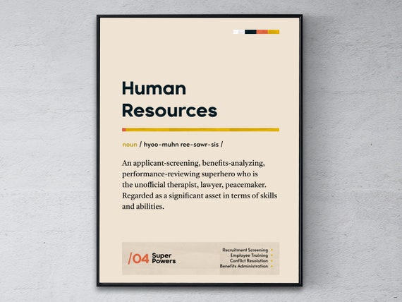 Human Resources Definition Poster Funny Modern Office Gift Workforce Coworker Wall Art Personnel Graduation Print