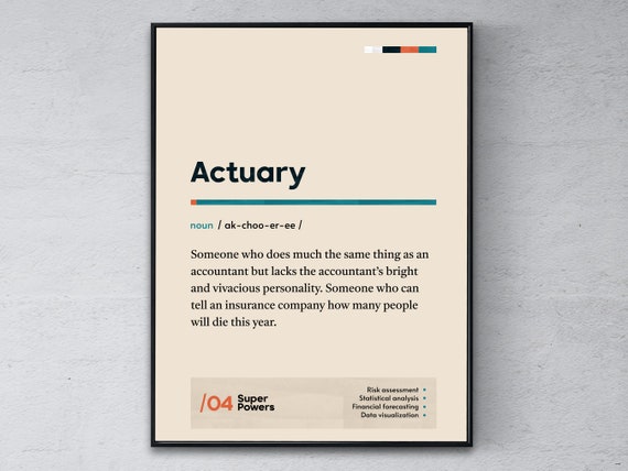 Actuary Definition Poster Funny Modern Office Gift Risk Analyst Coworker Wall Art Statistician Graduation Print