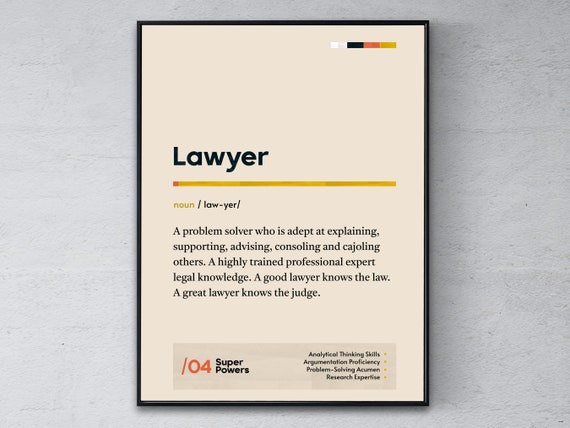 Lawyer Definition Poster Barrister Coworker Wall Art Attorney Graduation Print Funny Modern Office Gift