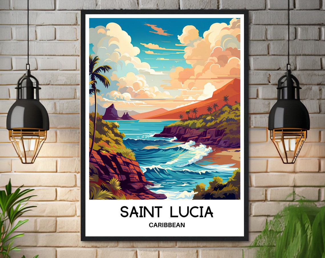 Saint Lucia Caribbean Dramatic Rocky Coast Ocean Waves Poster - Image 3