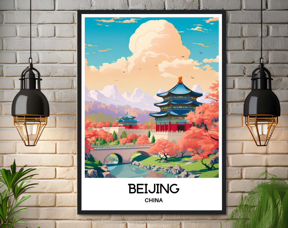 Beijing China Blue Temple Autumn Garden Foliage Travel Poster - Image 3