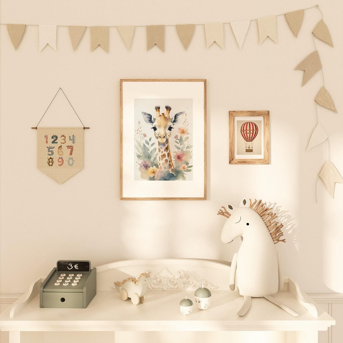 Baby Giraffe Watercolor Nursery Portrait With Wildflowers Poster - Image 2