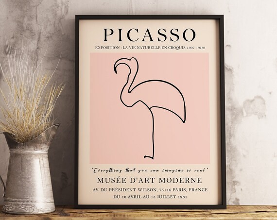 Picasso Exhibition Poster Pink Flamingo Vintage Minimalist Art Print Line Drawing Art Print Bedroom Art Gift Idea A1a23a4