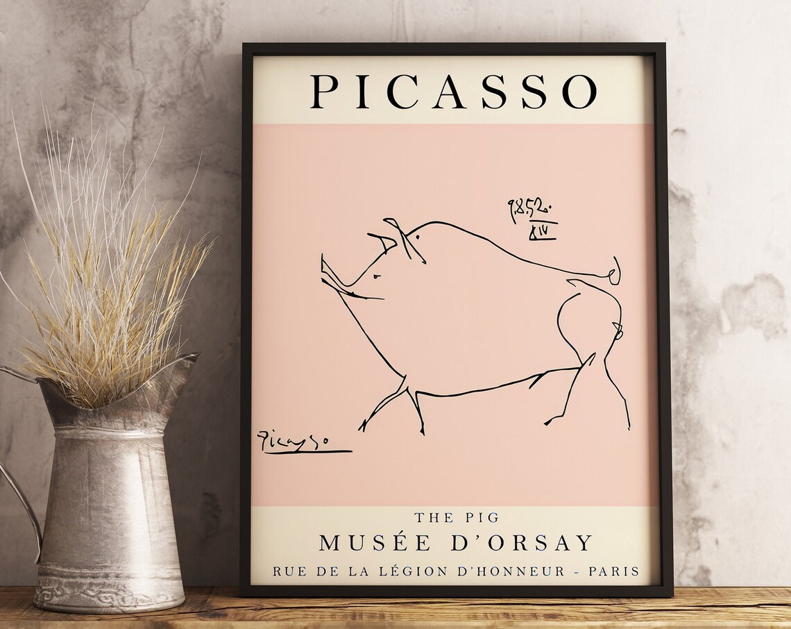 Picasso Pink Pig Vintage Line Drawing Art Print - Image 3
