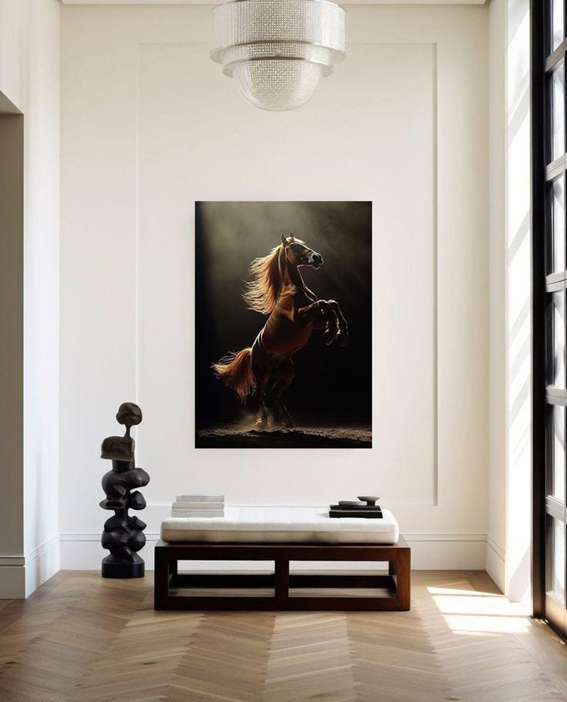 Rearing Horse Dramatic Spotlight Noble Chestnut Equine Wall Art Poster