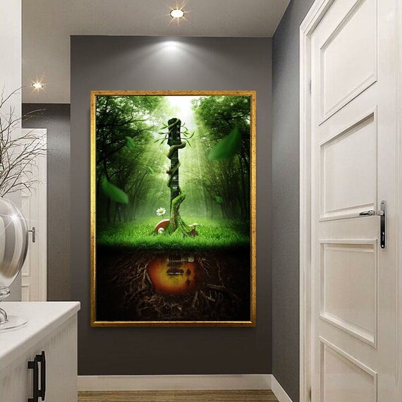 Guitar Growing From Forest Ground Surreal Musical Nature Art Poster