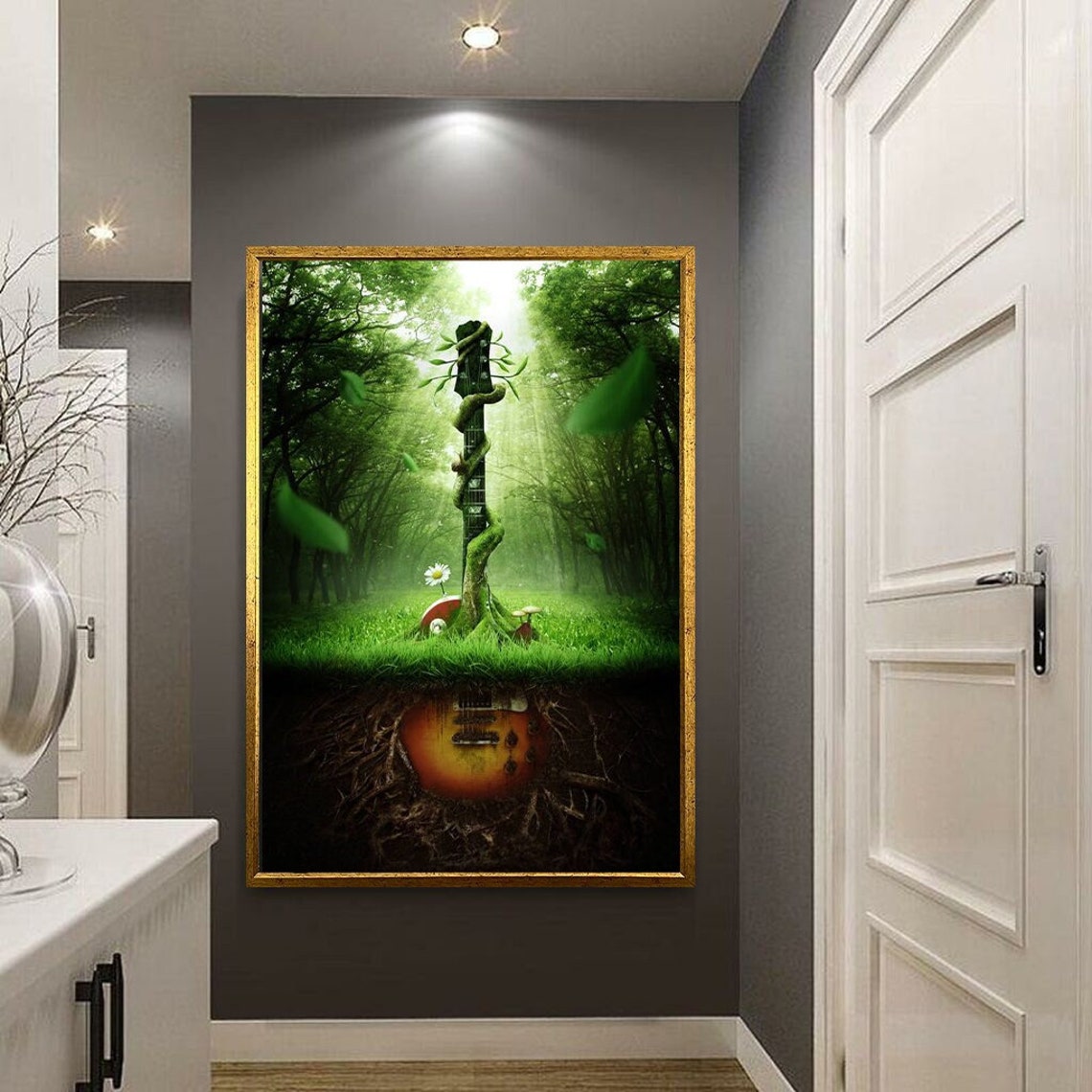 Guitar Growing From Forest Ground Surreal Musical Nature Art Poster