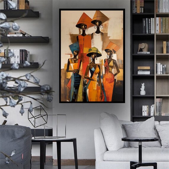 African Cultural Illustration Art Print African Ethnic Women Wall Art Ethnic Artwork Home Wall Decor African Tribal Oil Painting