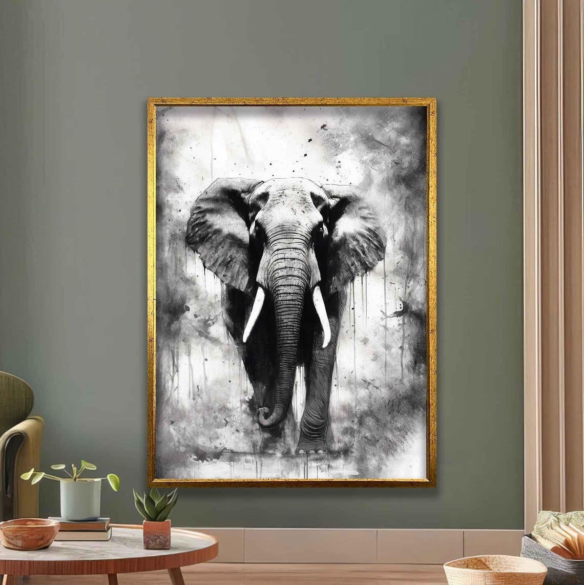 Monochrome Elephant Majestic Wildlife Black White Animal Print