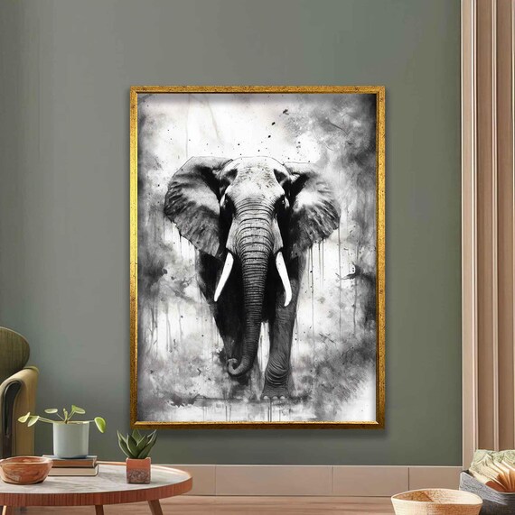 Monochrome Elephant Majestic Wildlife Black White Animal Print