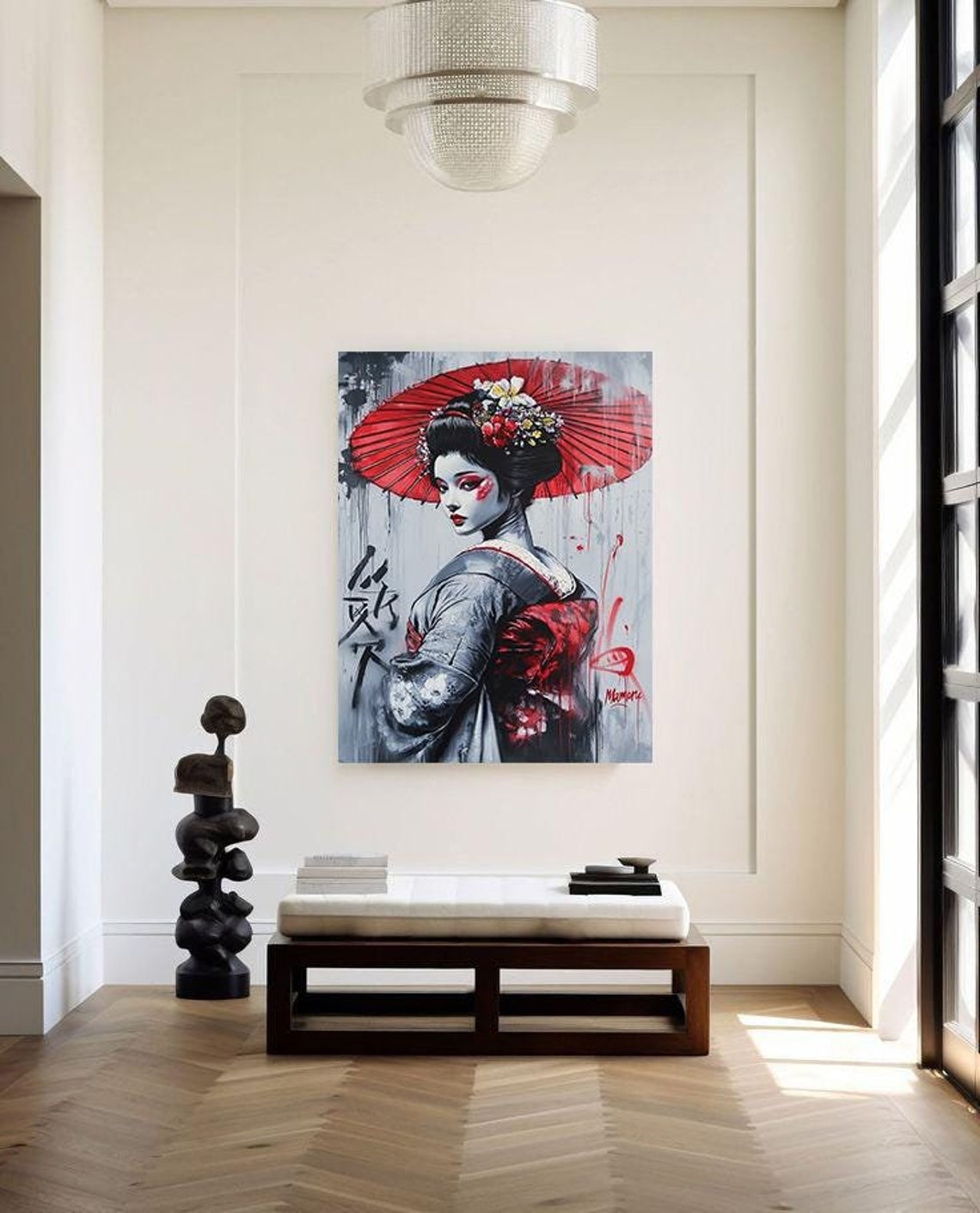 Geisha Woman Print Woman With Umbrella Wall Art Japanese Woman Asian Woman Home Decor Ready To Hang