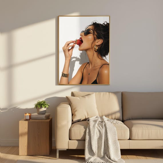 Editorial Woman Portrait, Strawberry Fashion Art Print