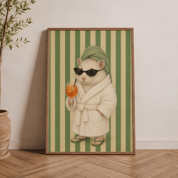 Spa Mouse Aperol Spritz Quirky Animal Bathroom Art